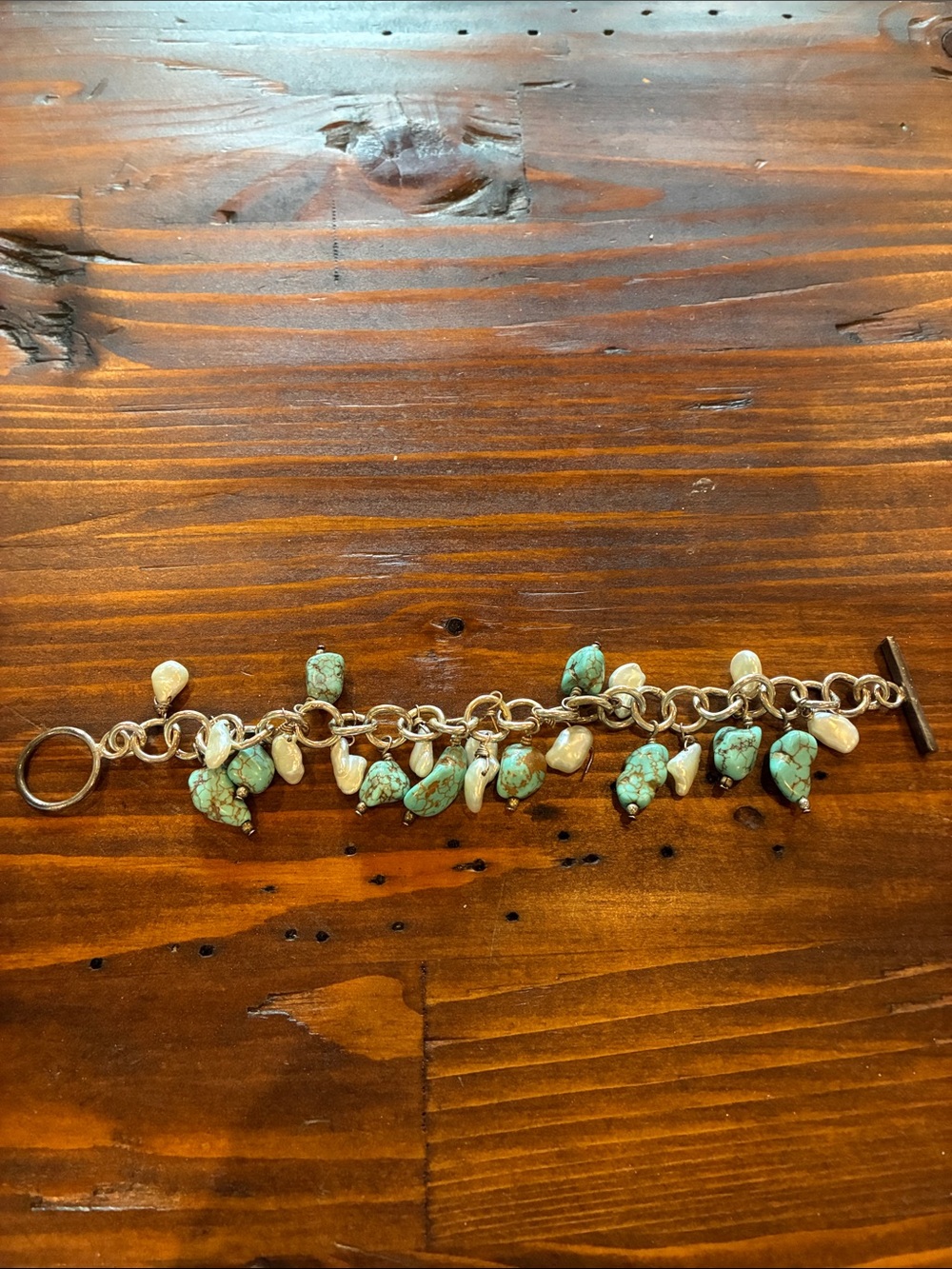 Turquoise and Pearl Charm Bracelet - Women Jewelry